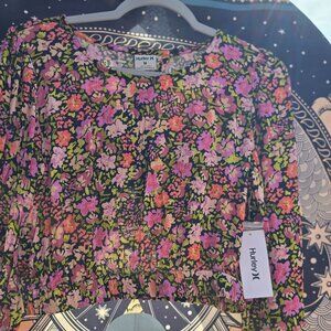 NWT Hurley Ladies Cropped Black Floral Long Sleeve Top Size M